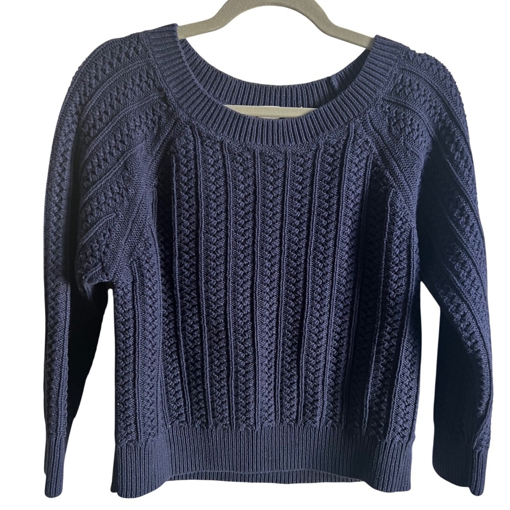 Gap Womens Navy Blue Cable Knit‎ Cotton Scoop Neck Pullover Sweater Small 9170-1